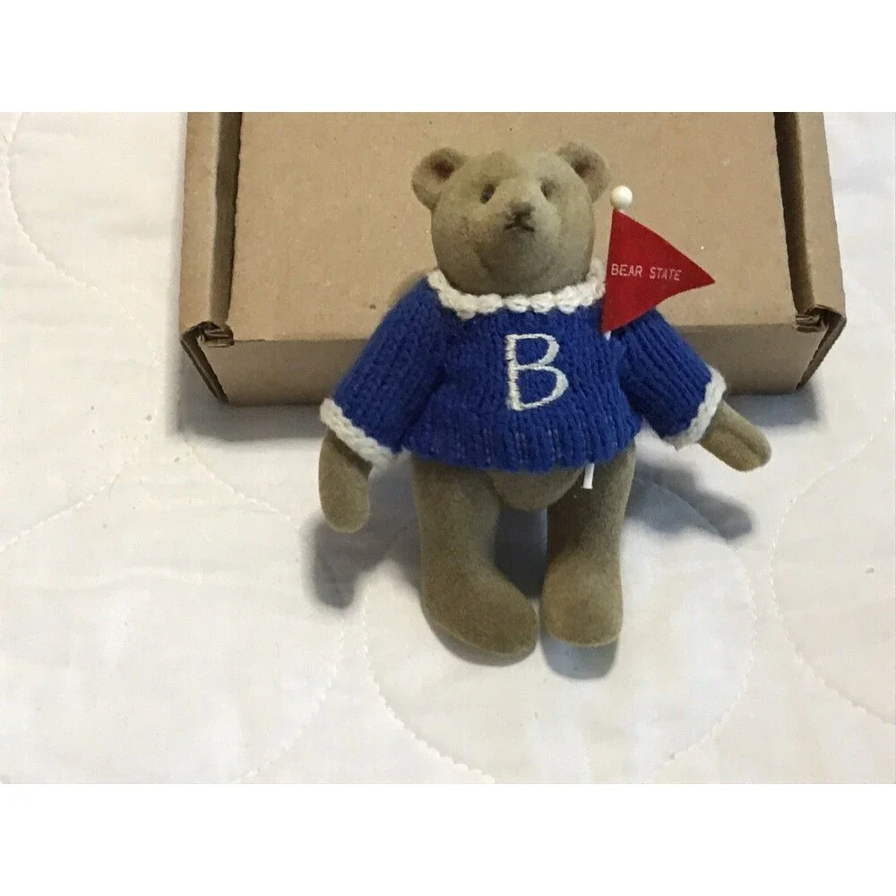 Gund Teddy Bear Mini Jointed Winter “B” Sweater & Bear State Pennant Vintage HTF